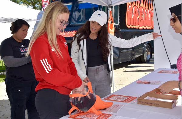 Handing out shirts